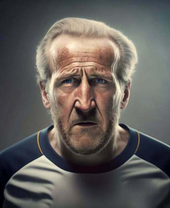 Jogadores de futebol e suas versões idosas: Harry Kane