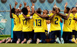 Jogadores do Equador comemoram gol de empate contra Senegal