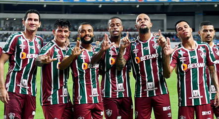 Jogadores do Fluminense comemoram gol contra o Paysandu pela Copa do Brasil