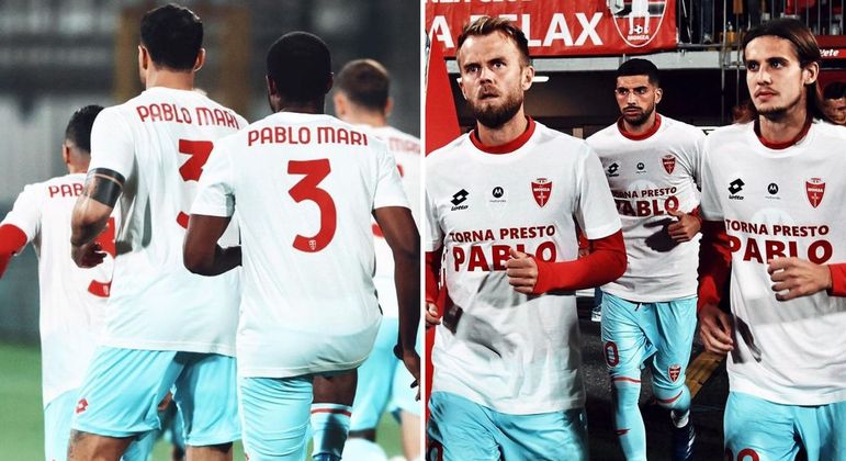 Jogadores do Monza usaram camiseta em homenagem à Pablo Marí no aquecimento do jogo contra o Bologna