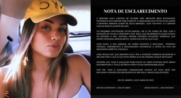 Após ter sido criticada pela cantora durante a live, Kaila publicou nas redes sociais uma nota emitida pelos advogados dela e disse que Jojo tentou censurá-la. O comunicado revela que ela recebeu uma notificação extrajudicial enviada pela campeã de A Fazenda 12, que teria o intuito de proibi-la de falar da artista.