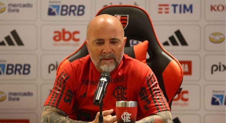 Jorge Sampaoli em sua apresentação no Flamengo