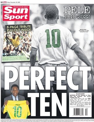 A edição esportiva do tabloide The Sun, da Inglaterra, elegeu Pelé em sua capa como 