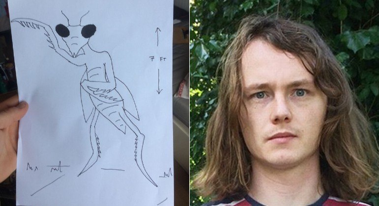 Paul Froggatt, 26, afirma ter encontra um E.T. de 2,13 m de altura e aparência de louva-a-deus