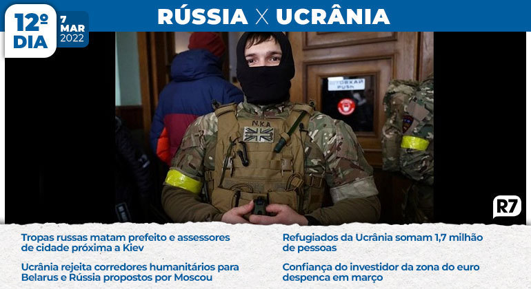 Jovem do Reino Unido é um dos voluntários que vão lutar na linha de frente da Ucrânia contra a Rússia. Neste 7 de março é anunciado que tropas russas matam prefeitos e assessores de cidade próxima a Kiev e que a confiança do investidor na zona do euro despenca em março