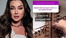 Juju Salimeni mostra sandália de R$ 15 mil e diz que não a usa por ser desconfortável: 'Dinheiro rasgado'