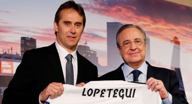 Lopetegui foi apresentado no Real pelo presidente do clube, Florentino Pérez