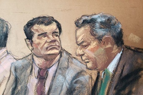 Desenho representa 'El Chapo' durante julgamento