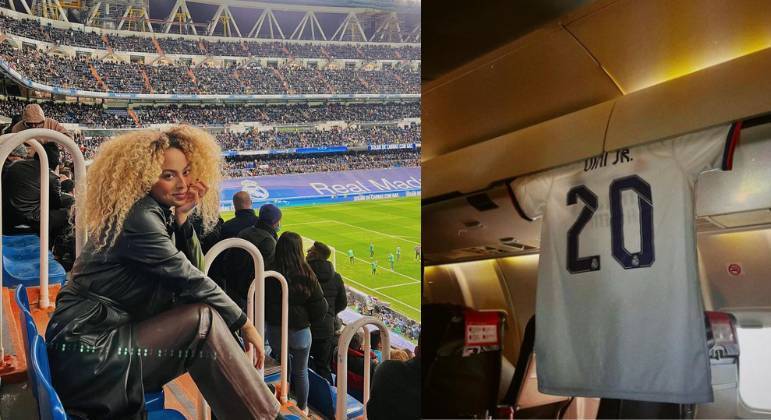 Na ocasião, Julia registrou os momentos no estádio nas redes sociais e aproveitou para publicar momentos dos bastidores. Inclusive, uma foto da camisa do craque do Real no avião
