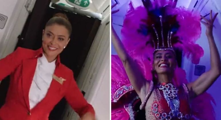 No comercial, atriz aparece dançando dentro de um avião