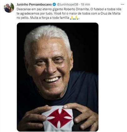 Juninho Pernambucano, ídolo do Vasco, reconheceu a grandeza de Roberto Dinamite e agradeceu o lendário atacante pelos feitos.