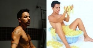 25 anos depois, Junior Lima volta a posar pelado em uma banheira