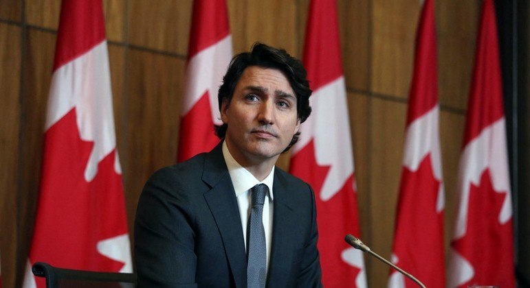 Primeiro-ministro do Canadá, Justin Trudeau, em uma entrevista coletiva em Ottawa