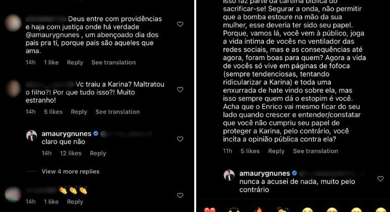 Amaury Nunes nega traições contra Karina Bacchi e curte crítica de fã à atriz: 'Ela usa o filho'