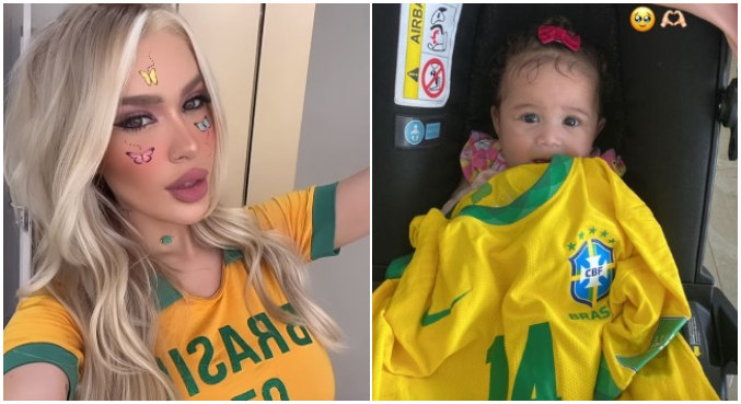 Karoline Lima vestiu a filha com camisa da seleção do ex, Éder Militão