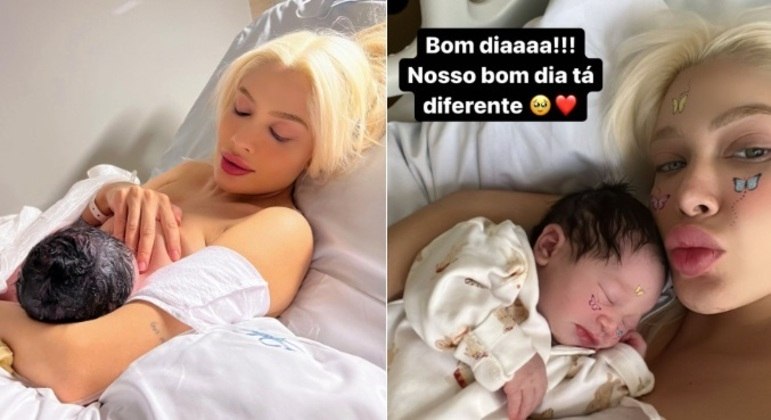 Karoline postou as primeiras fotos com a pequena nos braços um dia após o parto e brincou com a demora para a filha nascer, além do fato de já ter uma grande quantidade de cabelo: 