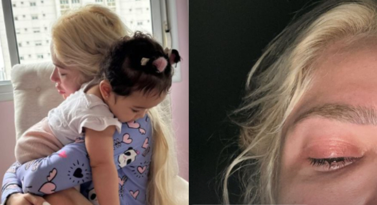 Karoline Lima chora ao se despedir da filha, Cecília
