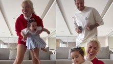 Karoline Lima e Gui Araujo se divertem ao dançar músicas infantis com a filha dela e de Militão 