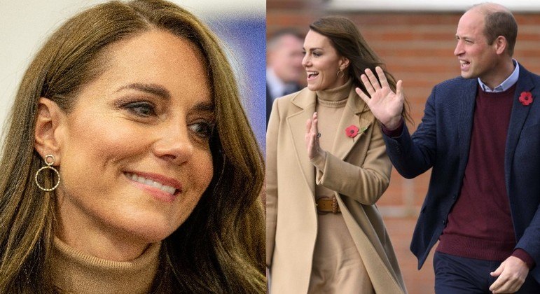 Kate Middleton e o príncipe William durante visita a um centro comunitário na Inglaterra