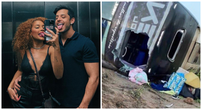 Sthe Matos e Kevin Jonny sofreram um acidente de ônibus, mas passam bem
