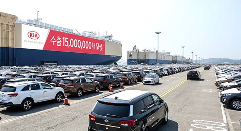 Exportação dos veículos Kia produzidos na Coreia do Sul de onde abastecem boa parte do mundo 