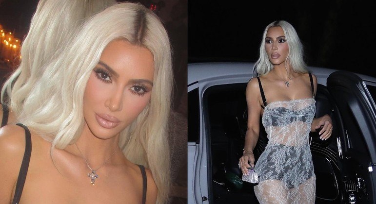 Kim Kardashian com look transparente