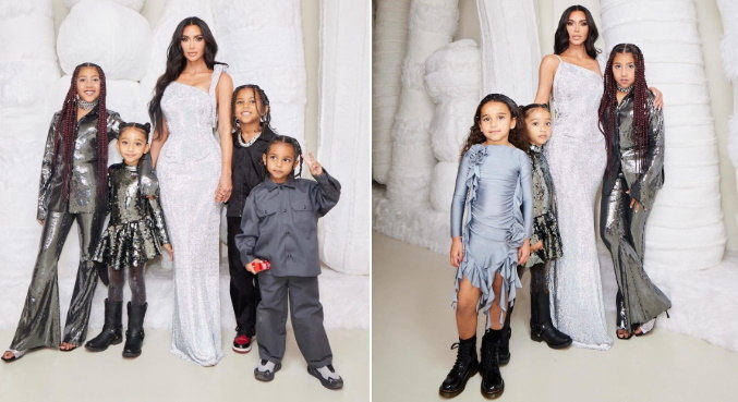 Kim com os filhos, North, Chicago, Saint e Psalm, e a sobrinha Dream