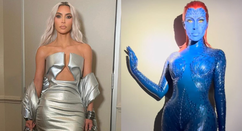 Kim Kardashian se transforma na Mística para festa à fantasia