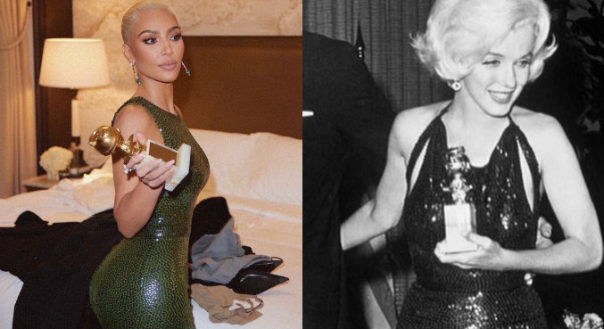 Kim Kardashian provou vestido original que Marilyn Monroe usou no Globo de Ouro
