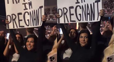 Kourtney Kardashian segura cartaz para anunciar gravidez