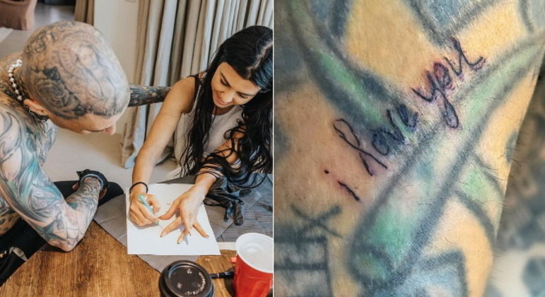 O músico elogiou a amada, dizendo que ela tinha muitos talentos. A tatuagem que Kourtney fez no namorado diz 