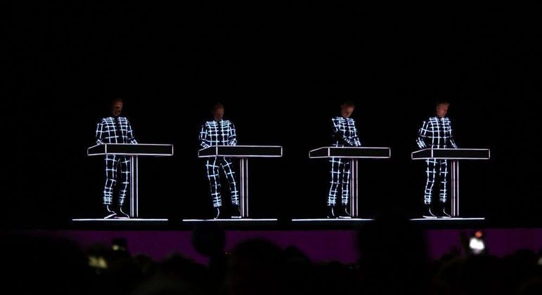 Kraftwerk com seus macacões e teclados retrofuturistas