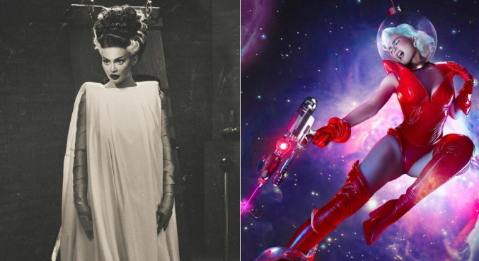 Kylie Jenner fantasiada de Noiva de Frankenstein e de heroína espacial