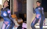 A empresária e influenciadora Kylie Jenner usa as estampas com ilusão há algum tempo. Nas fotos acima, ela usa uma peça da marca Forbidden Knowledge, que viralizou ainda mais após a famosa publicar fotos