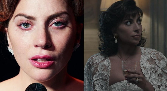 Lady Gaga em cenas dos filmes 'Nasce uma Estrela' e 'Casa Gucci'