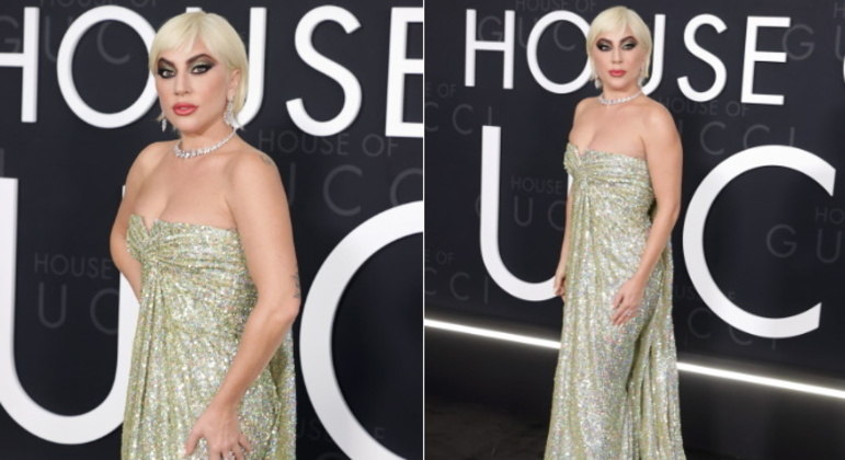 Durante a exibição de Casa Gucci em Los Angeles, nos EUA, Gaga usou Valentino novamente, mas dessa vez com um visual mais brilhante e cheio de glamour. E aí, qual o look usado pela estrela foi seu favorito?