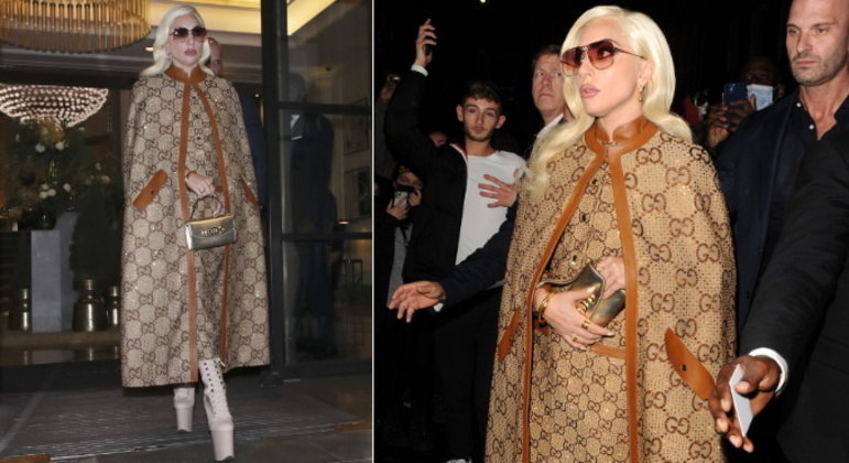 Em Casa Gucci, Gaga interpreta a socialite Patrizia Reggiani, que foi condenada por encomendar o assassinato do marido, Maurizio Gucci, diretor da famosa grife. É claro que, para algum dos eventos do filme, ela usaria um look clássico da marca, né? E foi o que ela fez para uma sessão de perguntas sobre a produção em Londres, no Reino Unido