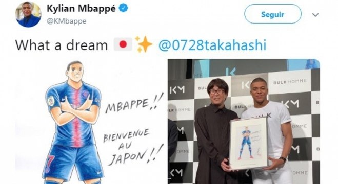 Que homenagem! Mbappé recebe caricatura à la Tsubasa de