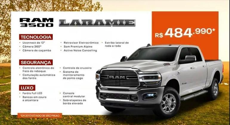 RAM 3500 Laramie é o modelo de entrada da gama por R$ 484.9 mil