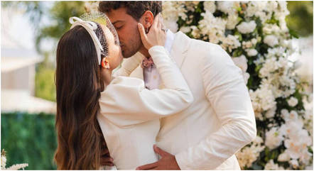 Larissa Manoela e André Luiz Frambach se beijam no casamento