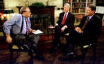 O presidente Clinton e o vice-presidente Al Gore são entrevistados por Larry King em 5 de junho na Casa Branca. Clinton disse que pretendia pedir ao vice-presidente Gore para ser seu companheiro de chapa novamente em sua candidatura à reeleição para a Casa Branca no ano que vem, em 5 de junho de 1995