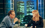 Sarah Ferguson, duquesa de York, fala com Larry King durante uma entrevista. Sarah apareceu no programa Larry King Live na rede CNN em Nova York em novembro de 1997