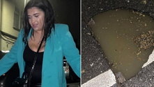 Mulher cai em buraco de 3 m de profundidade que parecia uma poça: 'Engoliu água de esgoto'