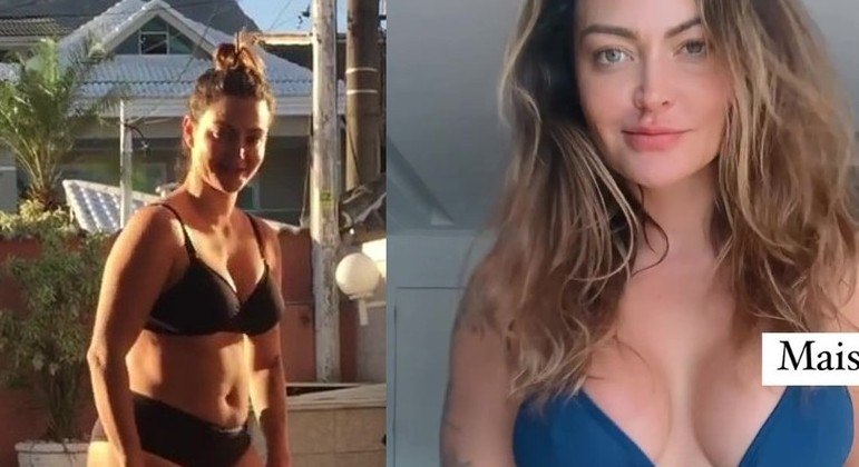 Laura Keller antes e depois de perder peso após a gravidez