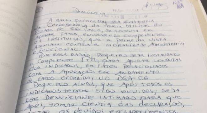 Início da denúncia de José Afonso Adriano Filho à Corregedoria