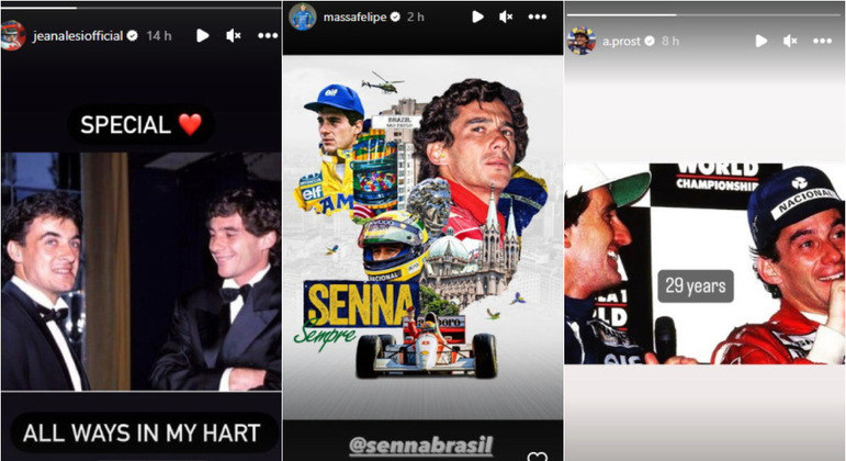 Jean Alesi, Alain Prost e Felipe Massa publicaram homenagens a Senna
