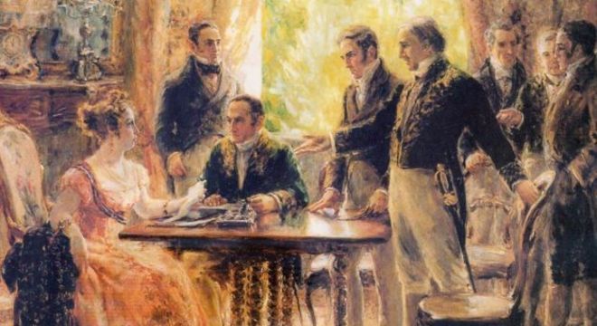 Reunião de Leopoldina com o Conselho de Ministros em 2 de setembro de 1822; escritores têm reivindicado a ela uma imagem menos passiva na história nacional 