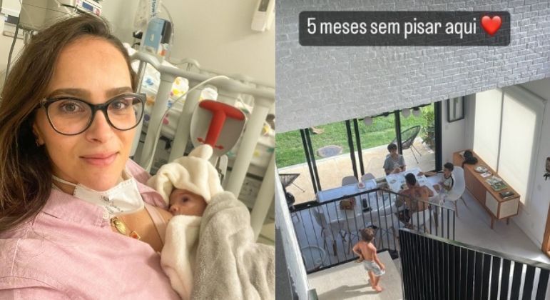 Letícia Cazarré volta para casa após meses no hospital com a filha