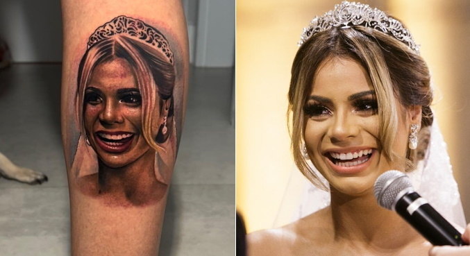 MC Guimê eternizou o rosto da mulher, a cantora Lexa, em uma tattoo
