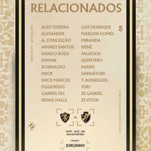 Lista de relacionados pelo Vasco para o duelo com o Sport